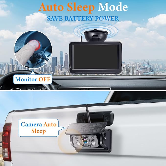 Wireless Backup Camera Solar for Truck: Magnetic Easy Install No Wiring Trailer Hitch Camera for Pickup Trucks - HD 1080P 5 Inch Split-Screen, IR Night Vision