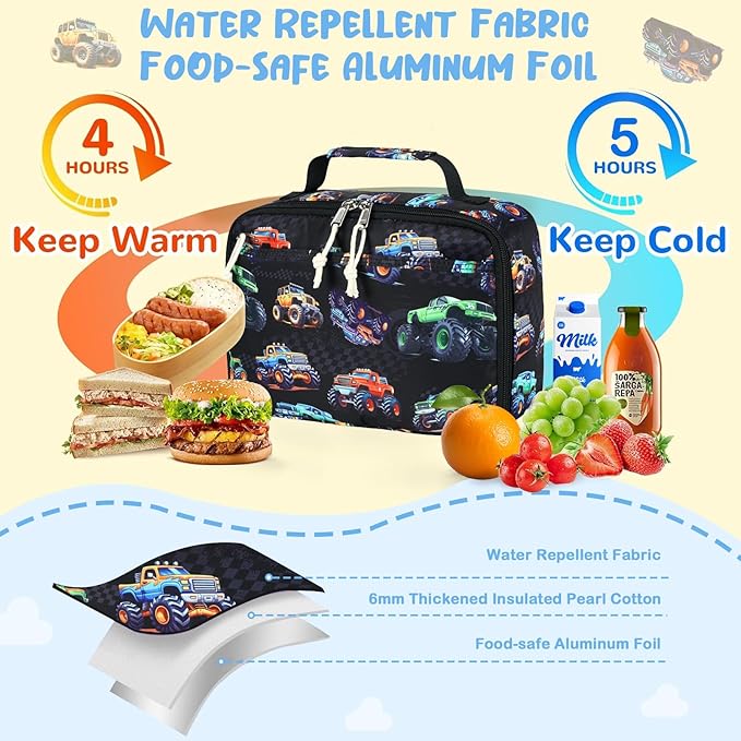 CAMTOP Lunch Box Kids Boys Insulated Lunch Cooler Bag Reusable Lunch Tote Kit for School Travel
