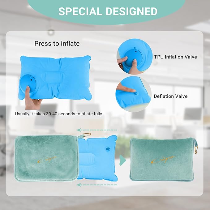 Travel Blanket & Pillow Set, 300 GSM Soft Fleece, 60x43 Inches, 3-in-1 Airplane Blanket, Travel Pillow and Blanket Set, Travel Blanket Airplane Compact with Bag, Travel Essentials,Mint Green