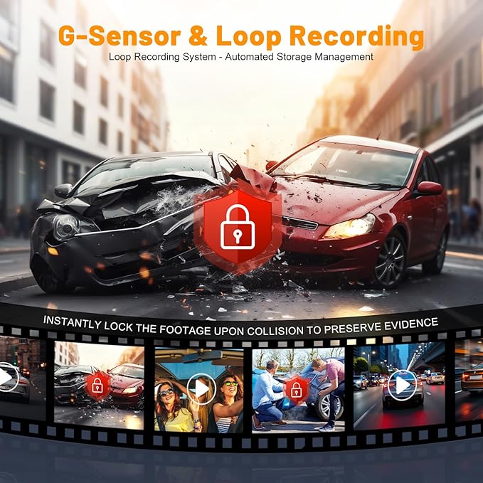3 Channel 4K Dash Cam Front and Rear Inside, Wide-Angle 360 Camera for Car with 64GB Card Included, Durable Material Dash Camera with Loop Recording, Night Vision, G-Sensor, 5GHz WiFi, 24Hr Parking