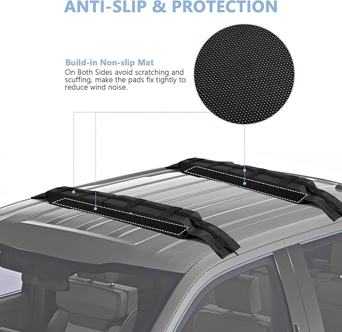 WOOWAVE Premium Kayak Roof Rack Pads Universal Car Soft Roof Rack Kayak Carrier for Canoe/Surfboard/Paddleboard/SUP/Snowboard with Tie Down Straps, Tie Down Rope, Quick Loop Strap and Storage Bag