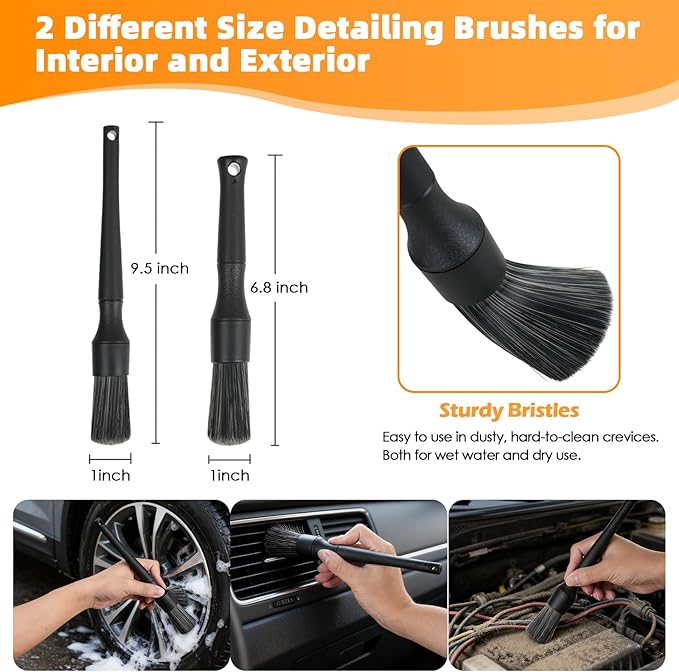 6PCS Car Rim Brushes for Cleaning Wheels, Car Detailing Cleaning Wash Brush Set, Stiff-Bristle Rim Brush with Tire Shine Applicator Pad for Cars SUV Tire RVs Trucks Wheel