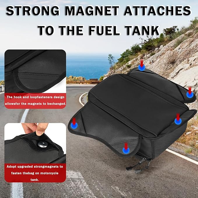 Motorcycle Tank Bag for Honda CBR300R CBR500R CBR650R, Oxford Magnetic Motorbike Bag Water-Resistant Motorcycle Gas Tank Bag with Magnets and Straps for Touring,B/Magnetic