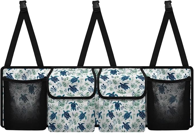 Sea Turtle Flowers Car Trunk Organizer, Hanging Capacity Storage Bag Car Back Seat Storage Bag Auto Interior Accessories for SUVs MPV Sedans Trucks Jeeps
