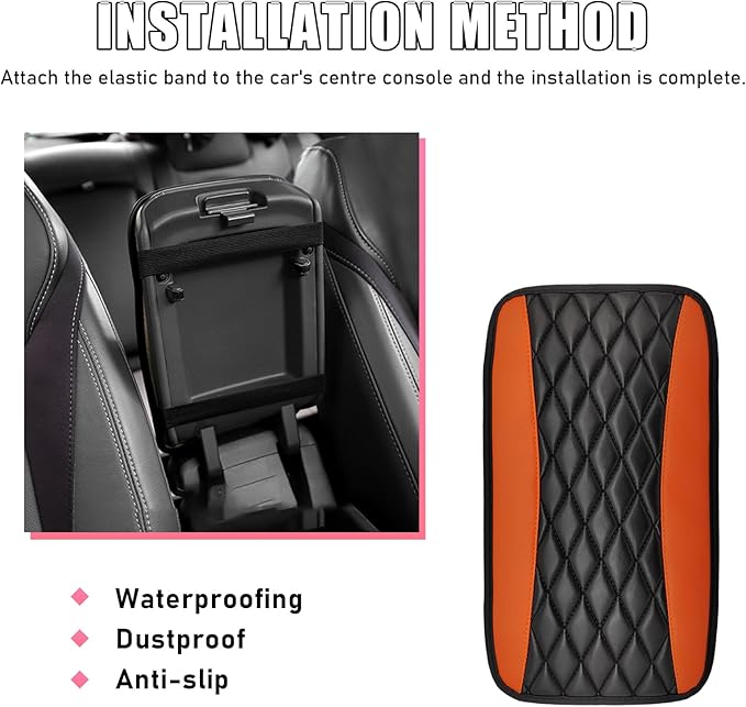 Car Center Console Cushion Pad, PU Leather Waterproof Auto Armrest Box Cover Protector, Comfortable Armrest Seat Box Cover Mat, Universal Car Accessories for SUV Truck (Orange)