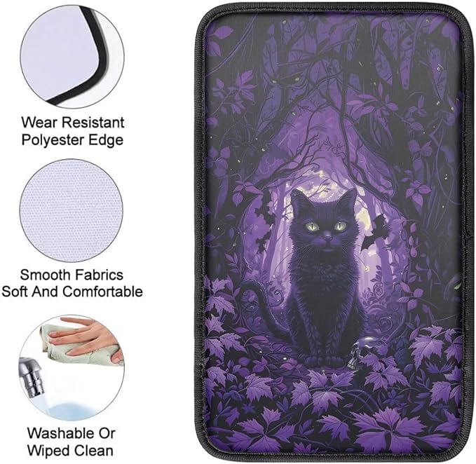 Dreaweet Halloween Center Console Cover Black Cat Arm Rest Cover for Car Truck SUV Universal Middle Console Cover Anti-Scratch Car Armrest Storage Box Mat
