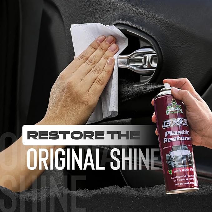 GX-3 Plastic Restorer – Black Plastic Restorer for Cars & Automotive Trim Restorer – Interior Car Cleaner & Exterior Faded Plastic, Vinyl & Rubber Renewer with Aloe Vera 12PK (14 fl oz)