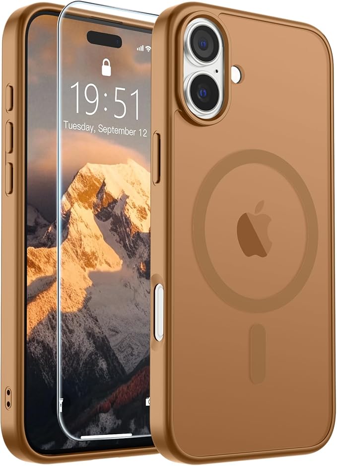 SUPFINE Magnetic for iPhone 16 Case (Compatible with MagSafe) (Military Grade Drop Protection) Slim Translucent Matte Shockproof with Anti-Fingerprint Phone Case, Brown