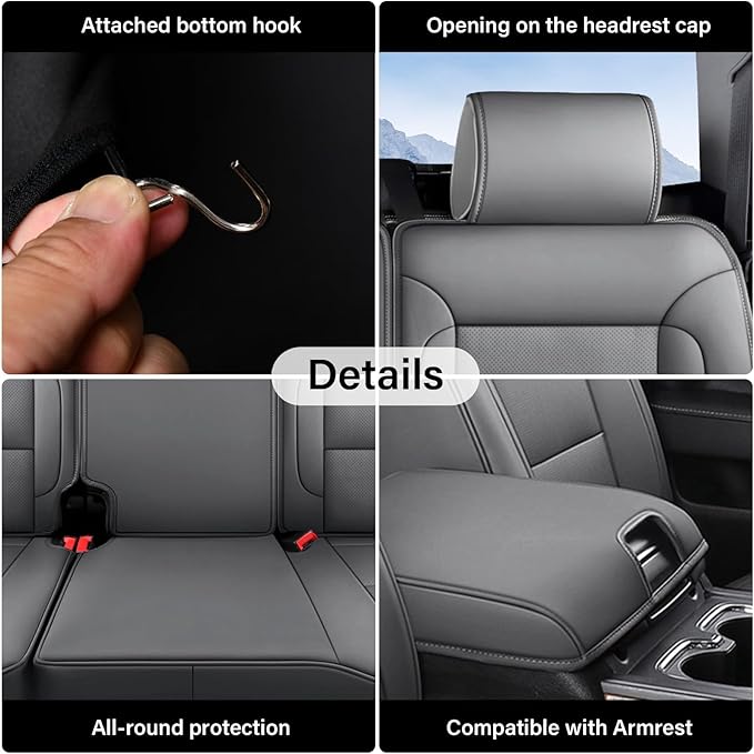 Coverado Silverado Seat Covers Full Set, Faux Leather Car Seat Covers Fit for Chevy Silverado GMC Sierra 2007-2013 & 2019-2026 1500, 2020-2026 2500HD 3500HD Crew Double Extended Cab(Gray)