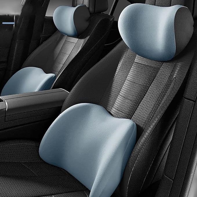 Car Lumbar Support Pillow and Car Neck Pillow for Nissan Note Tiida Wingroad NV200, Ergonomic Memory Foam Car Seat Headrest & Lumbar Cushion with Adjustable Strap Neck and Back Pain Relief Cushion