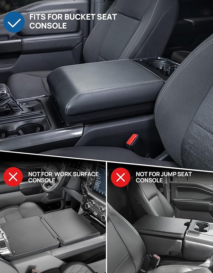 JOYTUTUS Center Console Cover Compatible with 2021 2022 2023 2024 2025 2026 Ford F150, Leather Armrest Cover Center Console Cushion Arm Rest Cover