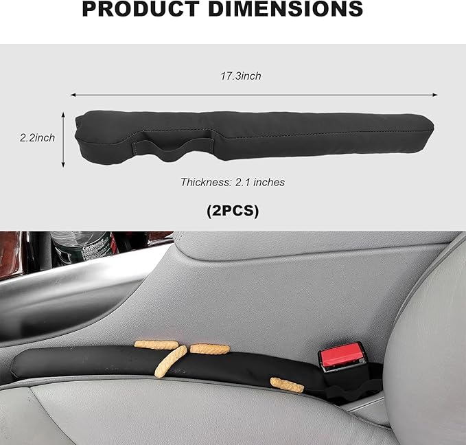 2PCS Leather Car Seat Gap Filler, No-Drop Seat Side Gap Plug Crevice Blocker with Securing Strap, Elastic Filler Block The Gap Between Seats & Console for Truck SUV Sedan (Black)