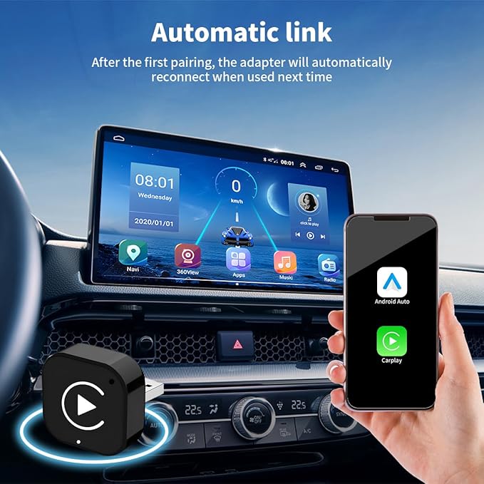 Worldlinkit 2 in 1 Wireless CarPlay and Android Auto Adapter, Supports 1000+ Car's with Built-in Wired CarPlay/Android Auto, No Delay, Stable Connection, Stable Connection Compatible with iOS 10+