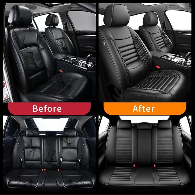 Fit Forester Car Seat Covers for Subaru Forester 2007-2025 2026 - Upgraded Premium Waterproof & Breathable Leather, Airbag Compatible, All-Weather Seat Cushion Protector (Full Set, Black)