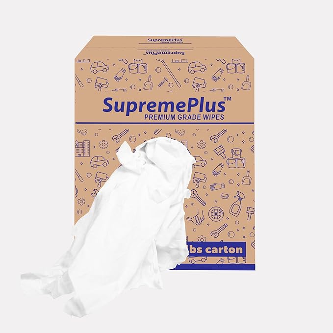 Premium New White Cotton Knit T-Shirt Rags (50 lbs. Box of Rags) - Lint-Free, Soft & Absorbent Cleaning Cloths for Auto, Paint, Garage, Staining & Polishing
