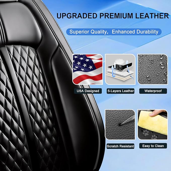 Fit CX-3 Car Seat Covers for Select Mazda CX3 2016-2024, Premium Full Coverage Leather, Airbag Compatible & Scratch-Resistant, Waterproof All Weather Seat Protector, Full Set, Black