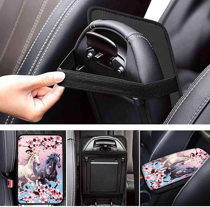 JoyLamoria Horse Floral Vehicle Center Console Cover Armrest Cover Pad Universal Fit Soft Comfort Center Console Armrest Cushion for Car Truck SUV