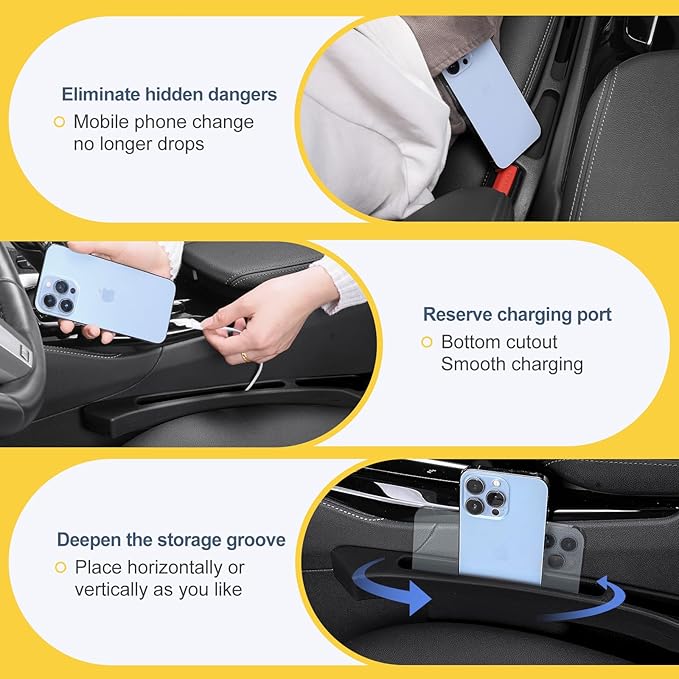 Car seat Gap Filler 2-Piece Multi-Functional Storage Belt with PU Material, seat Side Gap Filler to Prevent Items from Falling, Universal for Cars, SUV, Trucks (Black)