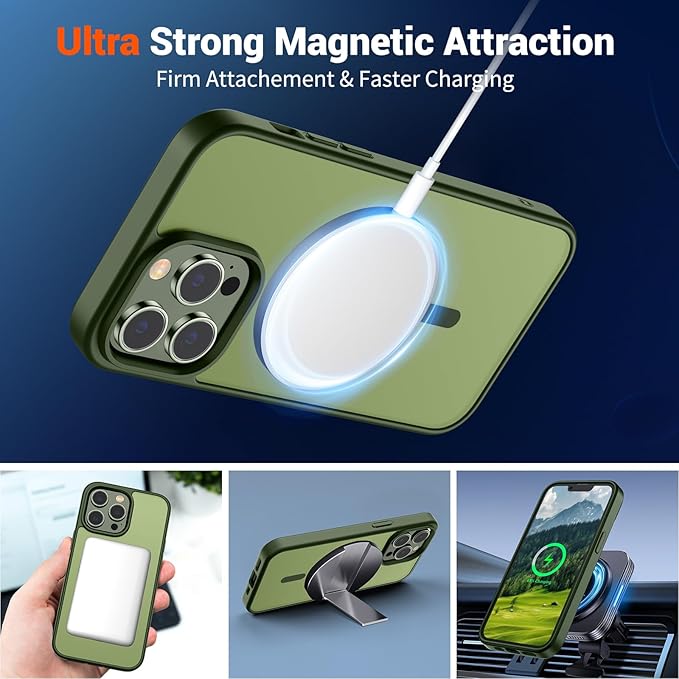 SUPFINE Magnetic for iPhone 13 Pro Max Case (Compatible with MagSafe) (Military Grade Drop Protection) Slim Translucent Matte Shockproof with Anti-Fingerprint Phone Case,Cangling Green