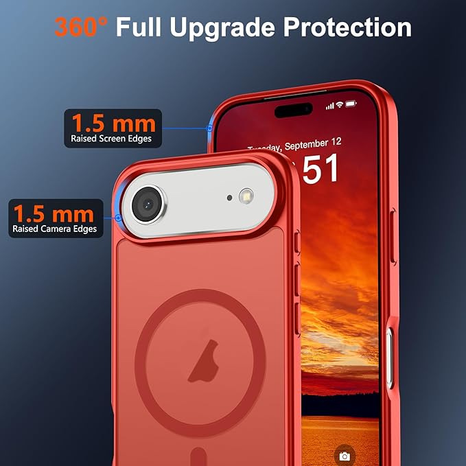 SUPFINE Magnetic for iPhone Air Case (Compatible with MagSafe)(Military Grade Drop Protection) Slim Translucent Matte Shockproof with Anti-Fingerprint Phone Cover for 17 Air,Red