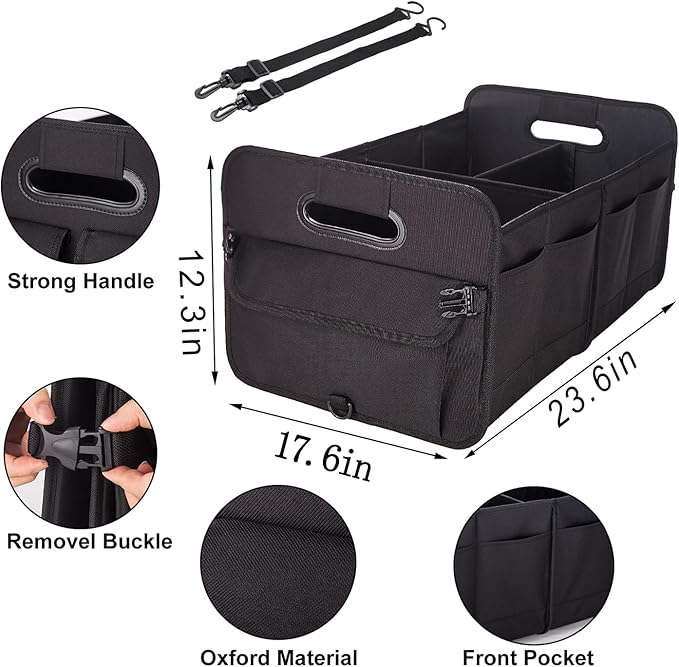 titiyiof Trunk Organizer For Suv & Sedan,Car Organizers and Storage, Waterproof Collapsible & Adjustable Straps,70L Sturdy Car Organization for Car Accessories, Tools,Sundries,2-3 Compartment（Black