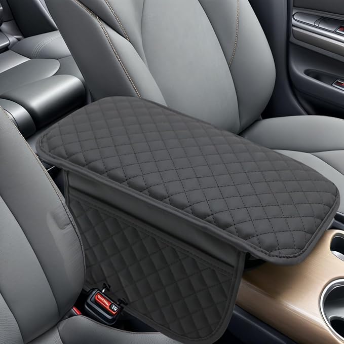 KAELTHAS Comfortable Car Center Console Cushion Armrest Dog Cat Paws Protect Cover Non-Slip with 2 Storage Bags for Cars SUVs CUVs Interior Accessories (Black, Long Narrow)