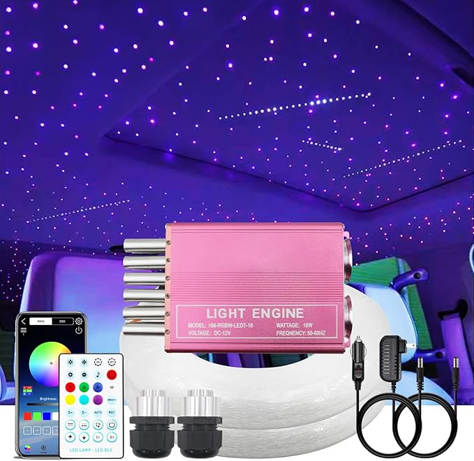 Upgraded Starlight Headliner Kit 16W Twinkle + Meteor All in One Fiber Optic Lights, APP & Remote Control Music Effect,1200pcs (0.03 * 0.04 * 0.06in)*9.8ft Star Lights for Car Jeep Hotel