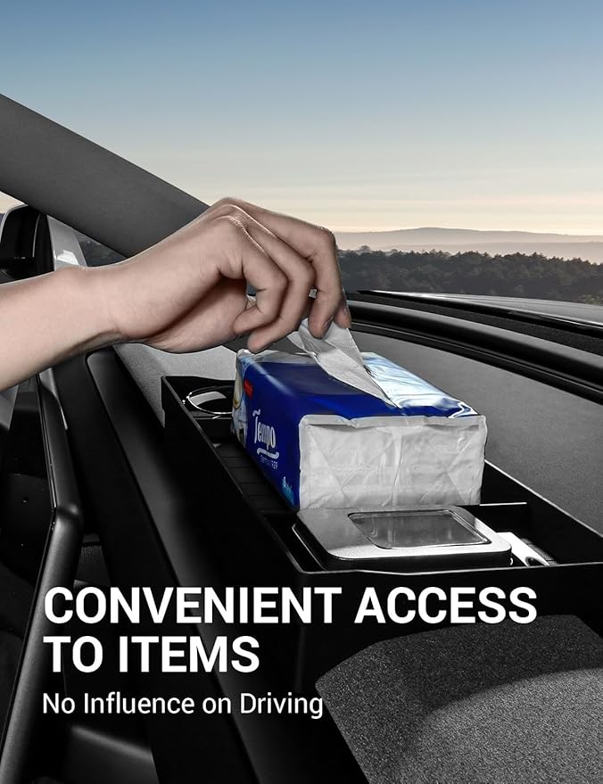 BASENOR 2026 Tesla Model Y/3 Dashboards Behind Screen Storage, Center Console Hidden Organizer, Tissue Sunglasses Holder for 2025 2026 Model Y Juniper 2024-2026 Model 3 Highland