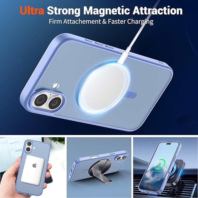 SUPFINE Magnetic for iPhone 16 Plus Case(Compatible with MagSafe) (Military Grade Drop Protection) Slim Translucent Matte Shockproof with Anti-Fingerprint Phone Case,Blue Purple