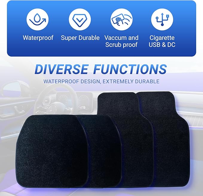 Starlight LED car Floor mat - Universal Type, Equipped with Remote Control Environment RGB Lighting kit, Waterproof and Washable, Vehicle Multi-Color Starlight Effect, Creating a Romantic Atmosphere