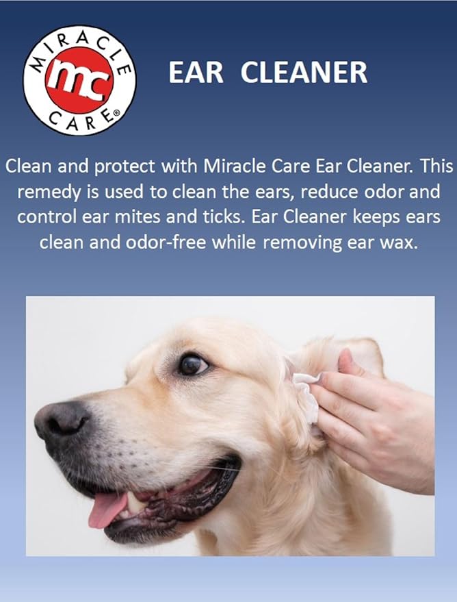 Miracle Care Ear Cleaner for Dogs and Cats, 8 Ounce, Reduces Ear Odor and Waxy Build Up, Gentle and Non Staining