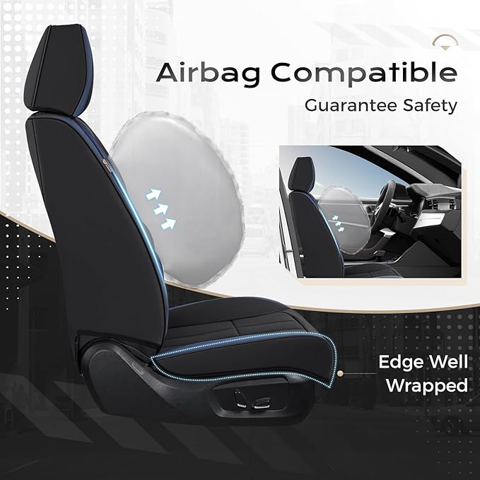 Coverado Car Seat Cover, Cover for Cars Front Seat, Premium Leather, Universal Fit Waterproof Seat Protectors, Car Seat Cushion Non-Slip for Most Cars-BlackBlue