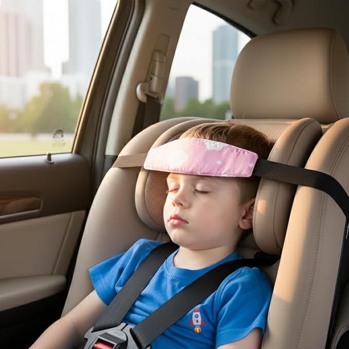 3 Pcs Baby Carseat Head Support,Car seat Straps Pillow Support Ban,Stroller Neck Relief Strap Headrest,Slumber Sling Sleep Positioner for Toddler Infants Child Children Kids(Stars, Owls, Clouds)