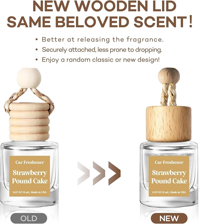 C Classy Hanging Car Air Freshener 2 Pack, Strawberry Pound Cake Essential Oil Diffuser, Long-Lasting Fragrance, Cute Glass Bottle Car Accessories for Women & Men, Made in USA