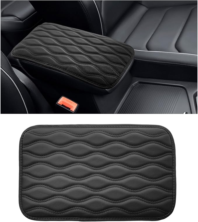 Car Center Console Pad, Waterproof Auto Armrest Seat Box Cover, PU Leather Arm Rest Protector Cushion Pad, Universal Vehicle Interior Protection Accessories for Car SUV (Black)