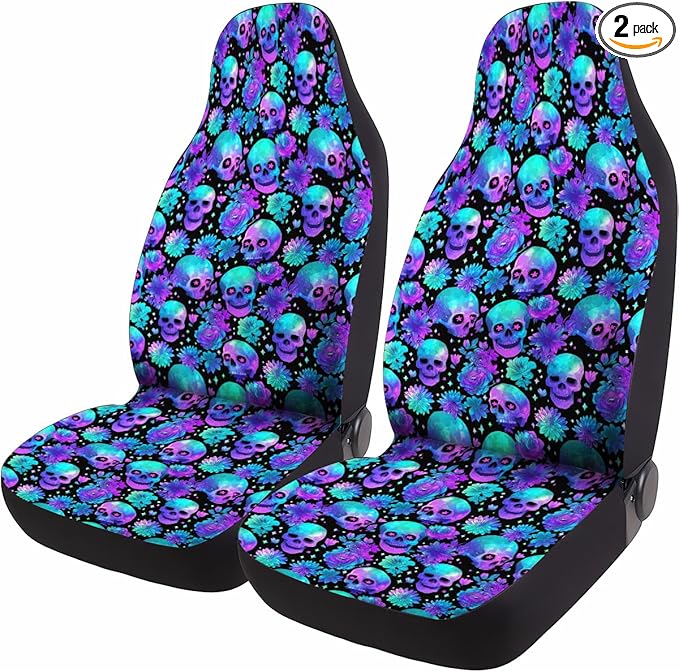 GENANY Sugar Skull Car Seat Covers Set of 2, Breathable Front Seat Covers for Truck Sedan SUV, Spooky Car Accessories, Sugar Skull Gift for Women Men