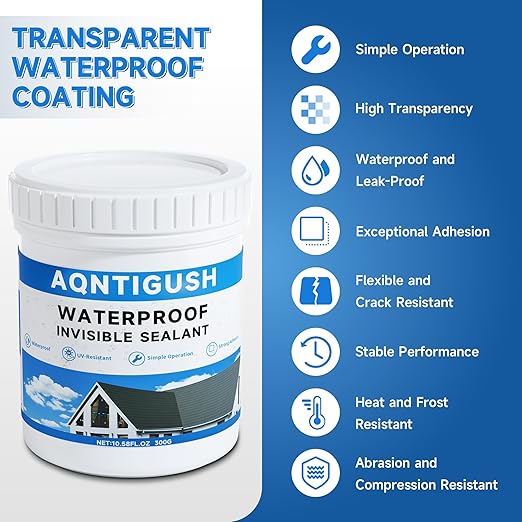 10.5OZ(300g) AQNTIGUSH Transparent Waterproof Sealant Coating Invisible Waterproof Agent, Waterproofing Adhesive for Roofs, Walls, Bathroom, Wood, Indoor & Outdoor Water Proof Clear Paint Sealer