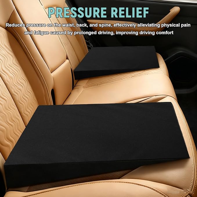 vvag 2PCS Auto Seat Wedge Leveling Cushion,Comfortable Ergonomic Wedge Car Seat Cushion,Heightening Seat Foam Pad Booster, Angled Design RearSeat Leveling Pad Office Chairs Cushion for Pain Relief