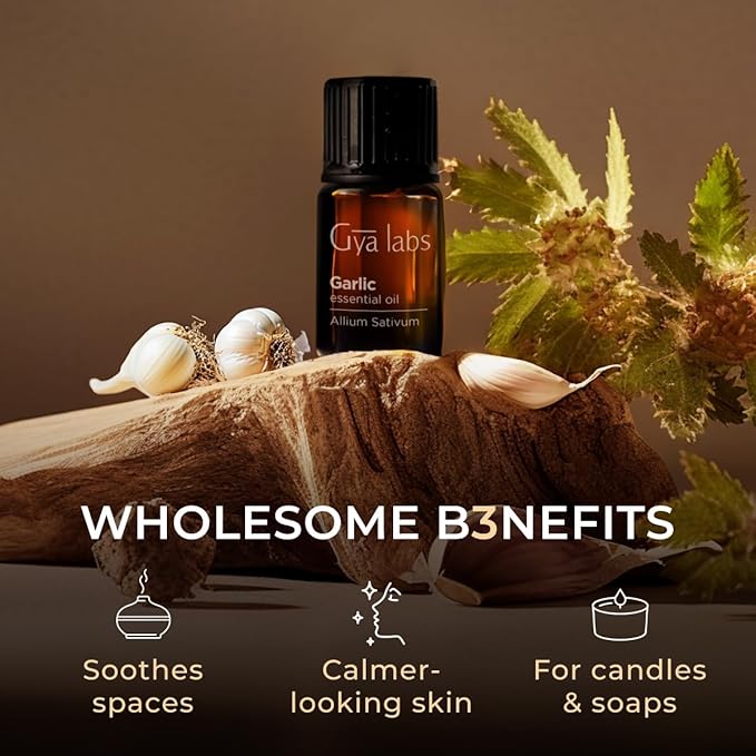100% Pure Garlic Essential Oil - 0.34 Fl Oz - Garlic Oil for Hair, Skin, Diffuser, Aromatherapy & DIY Candle Making Scent