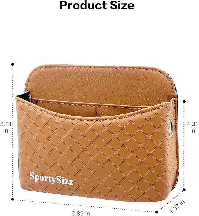 Car Door Organizer, PU Leather Storage Pouch with Strong Sticky Back for Phone, Keys - Fits Car Seat Side Pocket & Console Gap, Universal Car Accessories - Brown