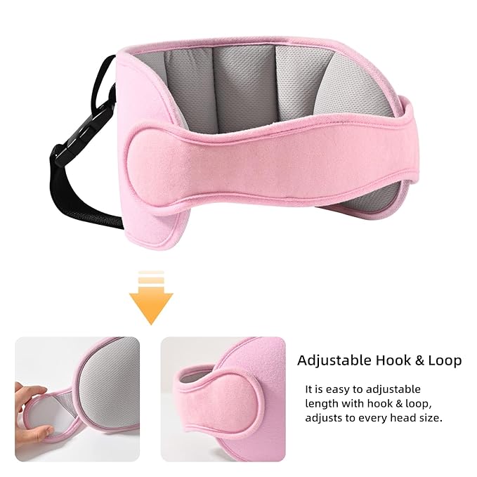 LETTON Car Seat Head Support for Child, Adjustable Toddler Car Seat Head Holder Head Strap, Safe, Breathable Head & Neck Pillow Support Solution– Baby & Kids Travel Accessories, Grayish Pink