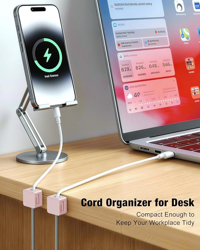 6 Pack Cord Holder, Strong Adhesive Desk Cord Organizer Magnetic Easy Open, Wire Holder Organizer Neatly for Home, Office, Car, Desk, Nightstand, Pink