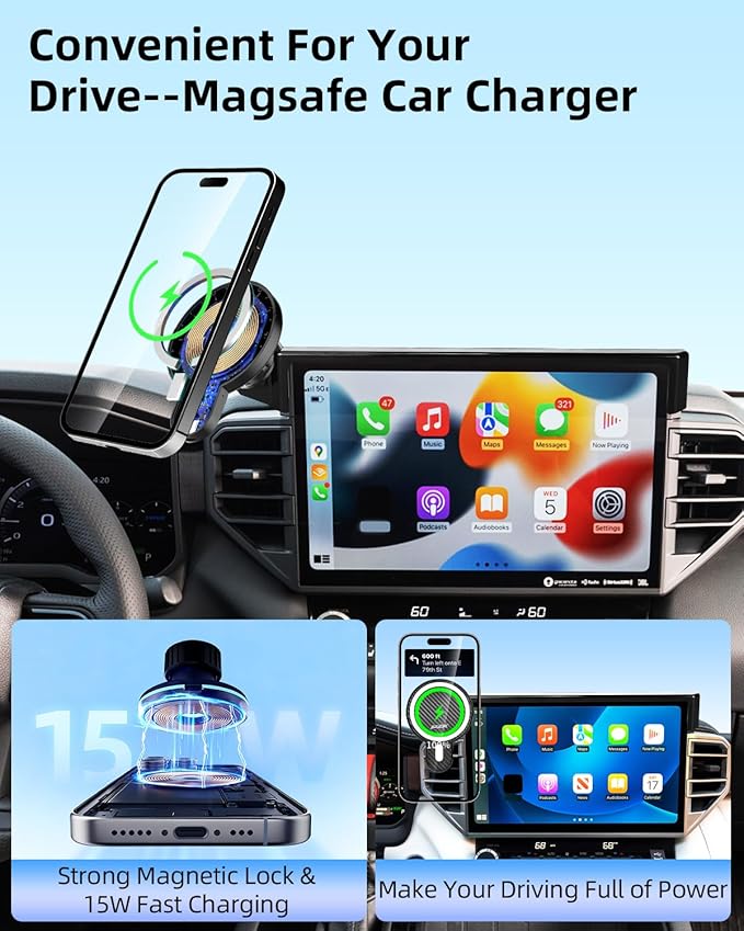 PZK Car Phone Mount for Toyota Tundra 2022-2025 2026 /Sequoia 2023-2026 Limited/Platinum Accessories 14-Inch Screen Magnetic 15W Fast Wireless Charger Car Phone Holder 360° Rotation Not Affect Vent