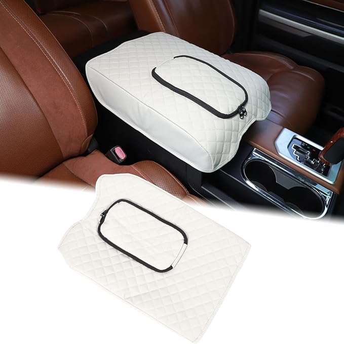 Aunginsy Leather Center Console Armrest Cover Compatible with Toyota Tundra 2014-2021, Car Middle Console Cushion Lid Pad Protector, Waterproof Armrest Seat Box Cover with Storage Bag Accessories