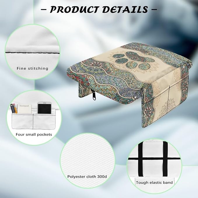 Tupalatus Mandala Flowers Car Center Console Cover Soft Paw Universal Armrest Cover Car Accessories Interior with 2 Storage Bags Easy Installation Universal Fit for Car SUV Trucks