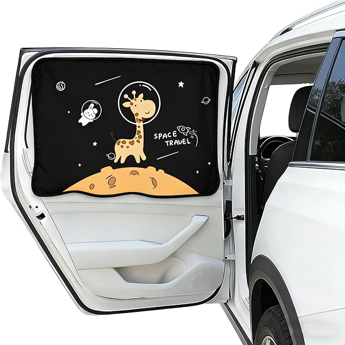 Magnetic Car Window Shade for Baby,Blackout Car Window Curtain,Car Shades for Side Windows,Sun Shade for Car Window Baby,Cartoon Pattern Car Window Covers,UV Protection &Heat Blocking(Space Travel)