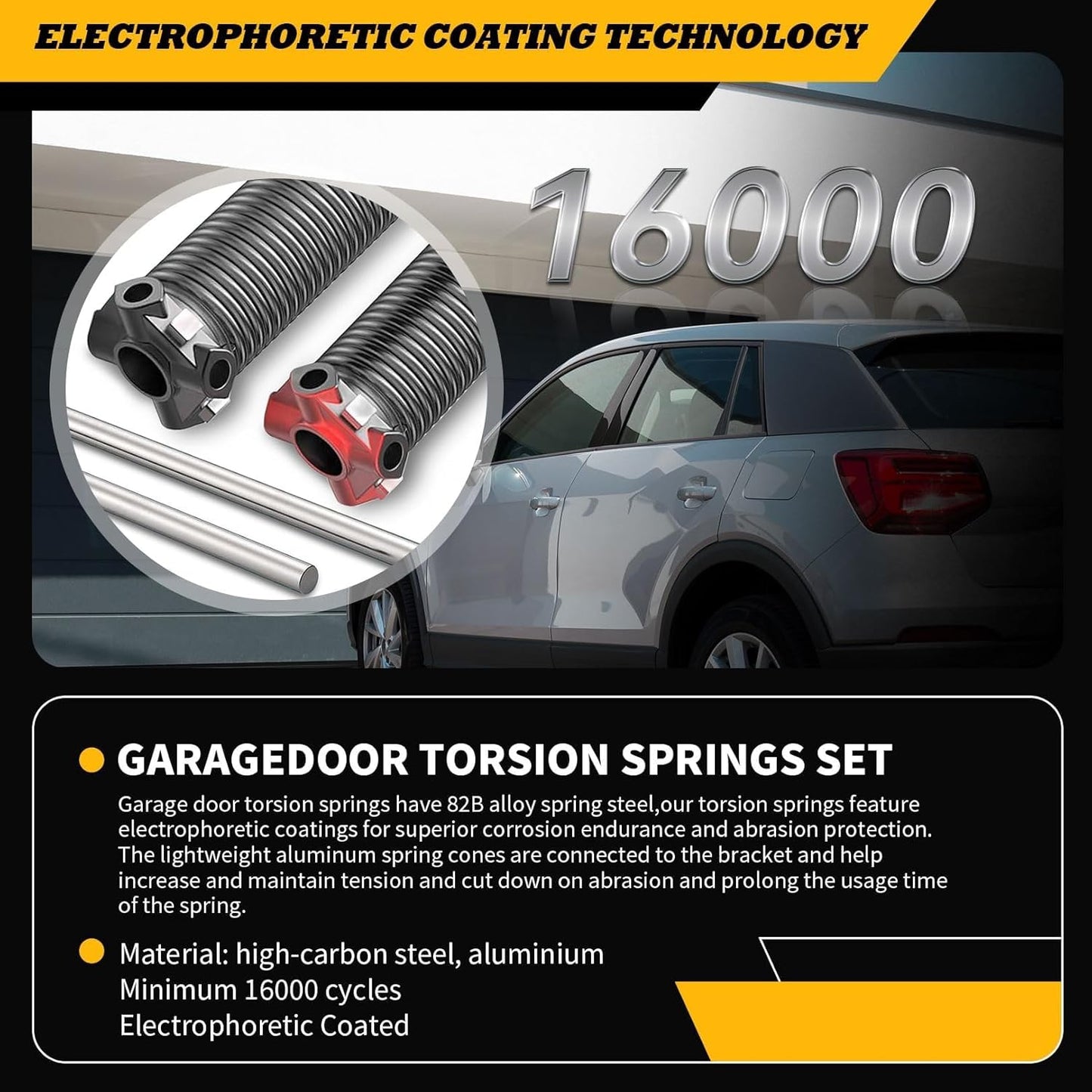 Pair of 2"Garage Door Torsion Springs Set with Non-Slip Winding Bars, Electrophoretic Coated (0.218X2"X28")