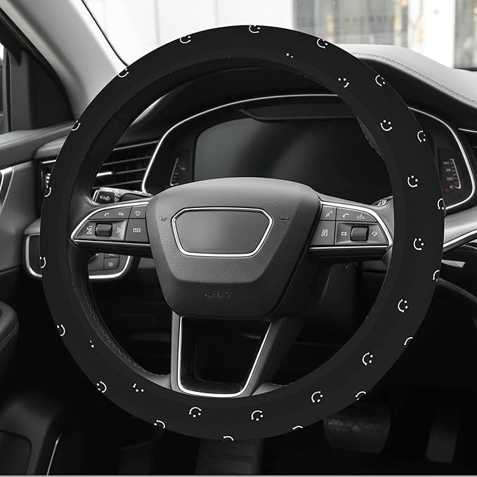 Soft Cloth Steering Wheel Cover Cute Black Fabric Car Wheel Covers Breathable Washable Car Accessory Cool in Summer Universal 14.5 15 Inch