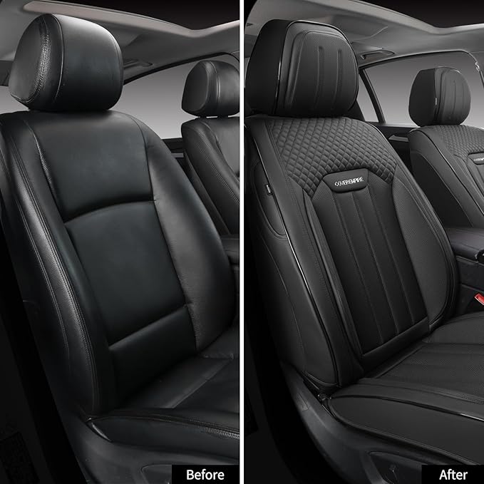 Leather Seat Covers for Cars, 2Pcs Universal Front Automotive Seat Covers, Full Coverage Waterproof Car Seat Covers for Most Trucks, SUVs, Sedans, Luxury Breathable Auto Seat Cover, Black