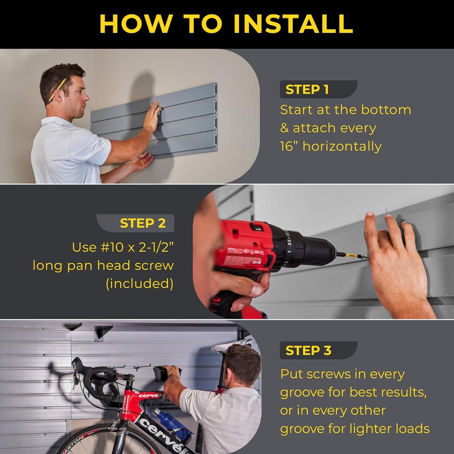 DLDIRECT Slatwall Panel Garage Wall Organizer: Heavy Duty Mounted PVC Rack, Interlocking Slat Paneling for Storage, Board, Shelves System -Black (4’H x 4’W)